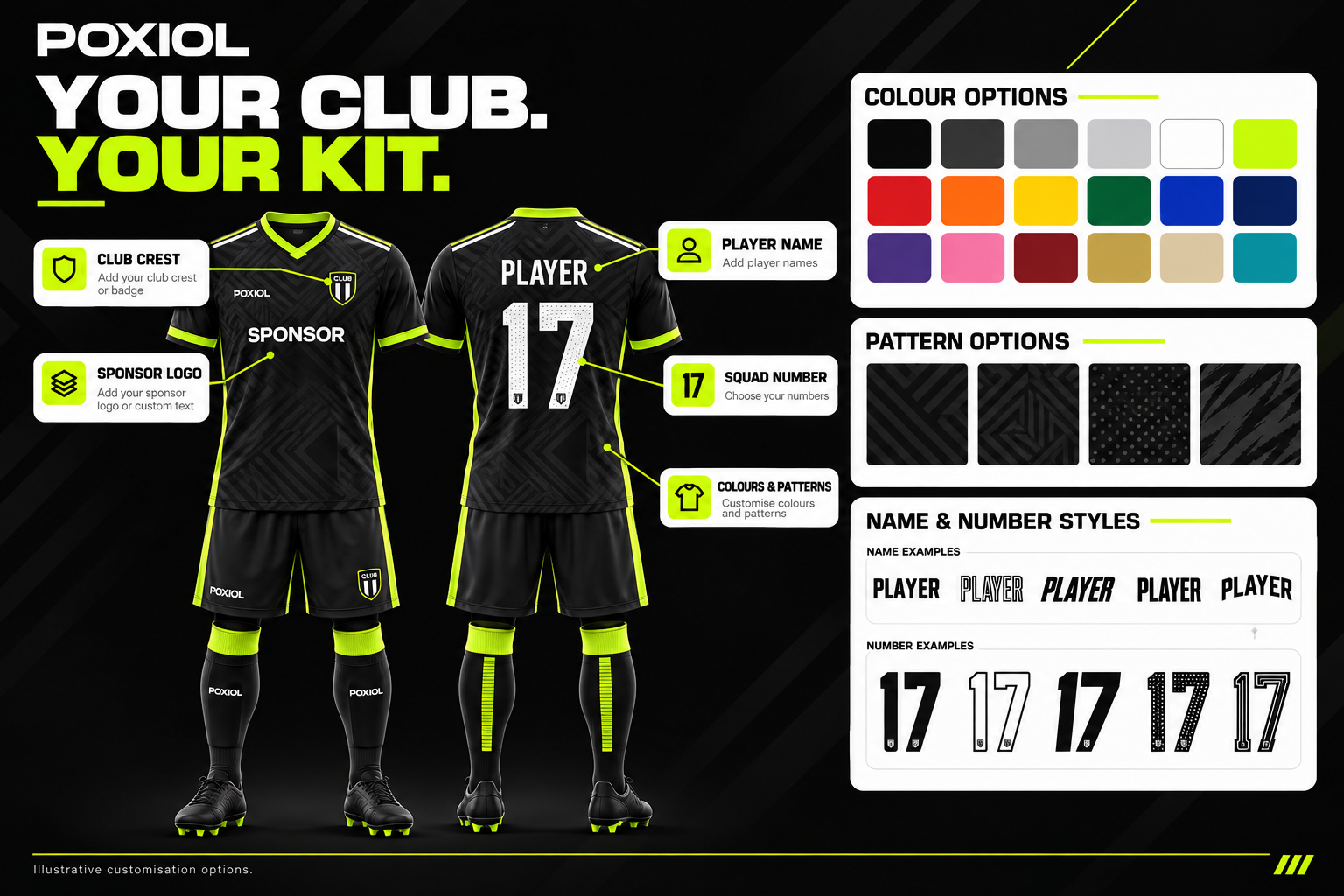 Your Club. Your Kit. — illustrative club kit configuration