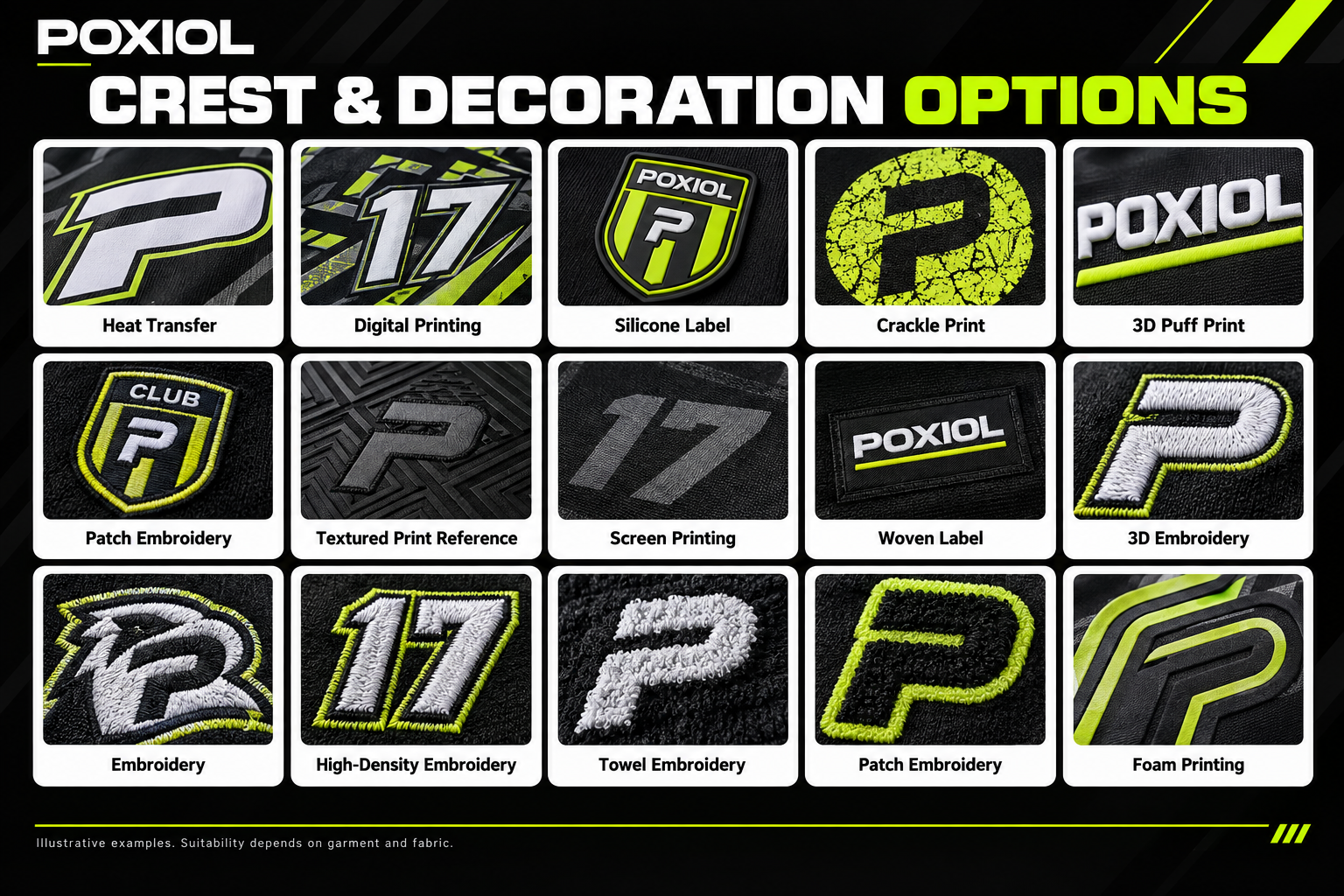 Crest & Decoration Options — illustrative club kit configuration